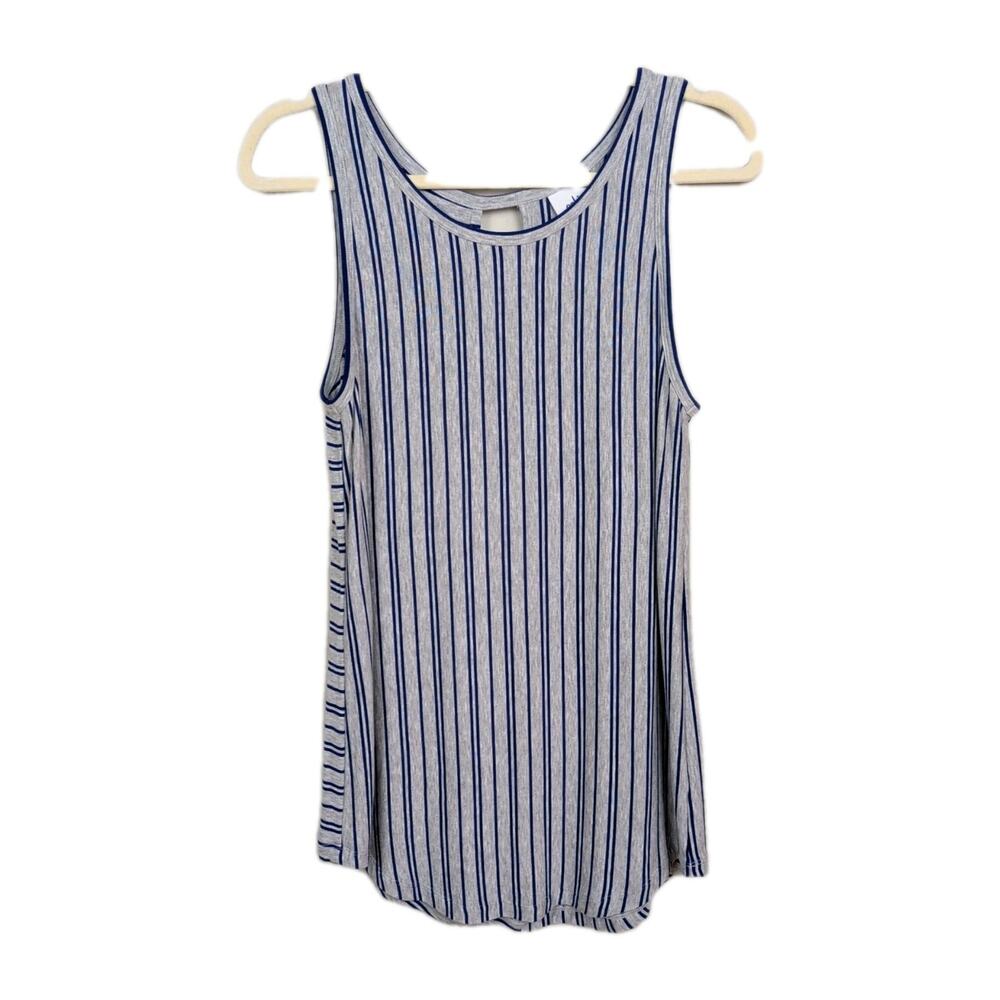 CABI Grey Blue Stripe Ticker Tee Tank Jersey Knit Keyhole Back Women's Small
